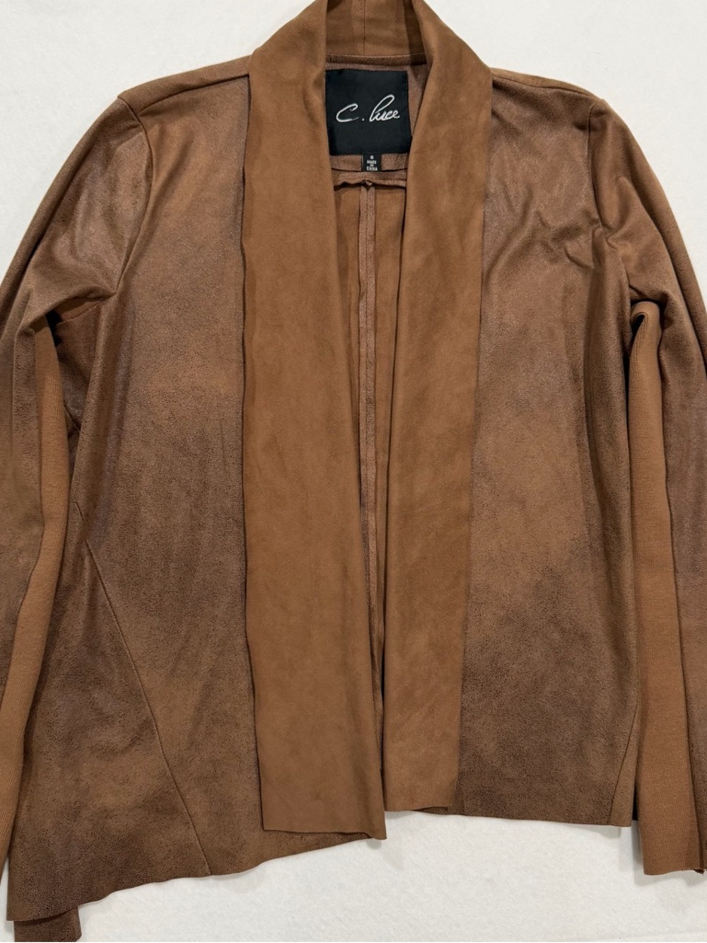 C. Luce Brown Faux Suede Open Front Jacket Size S